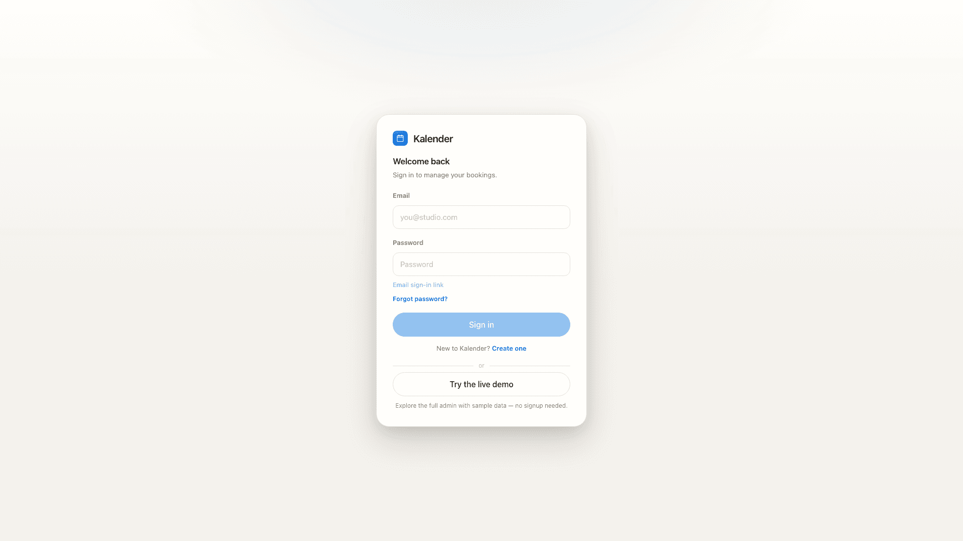 Kalender — Class scheduling & bookings.