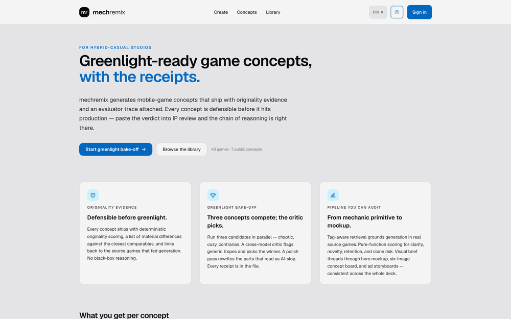 mechremix — Greenlight-ready game concepts.