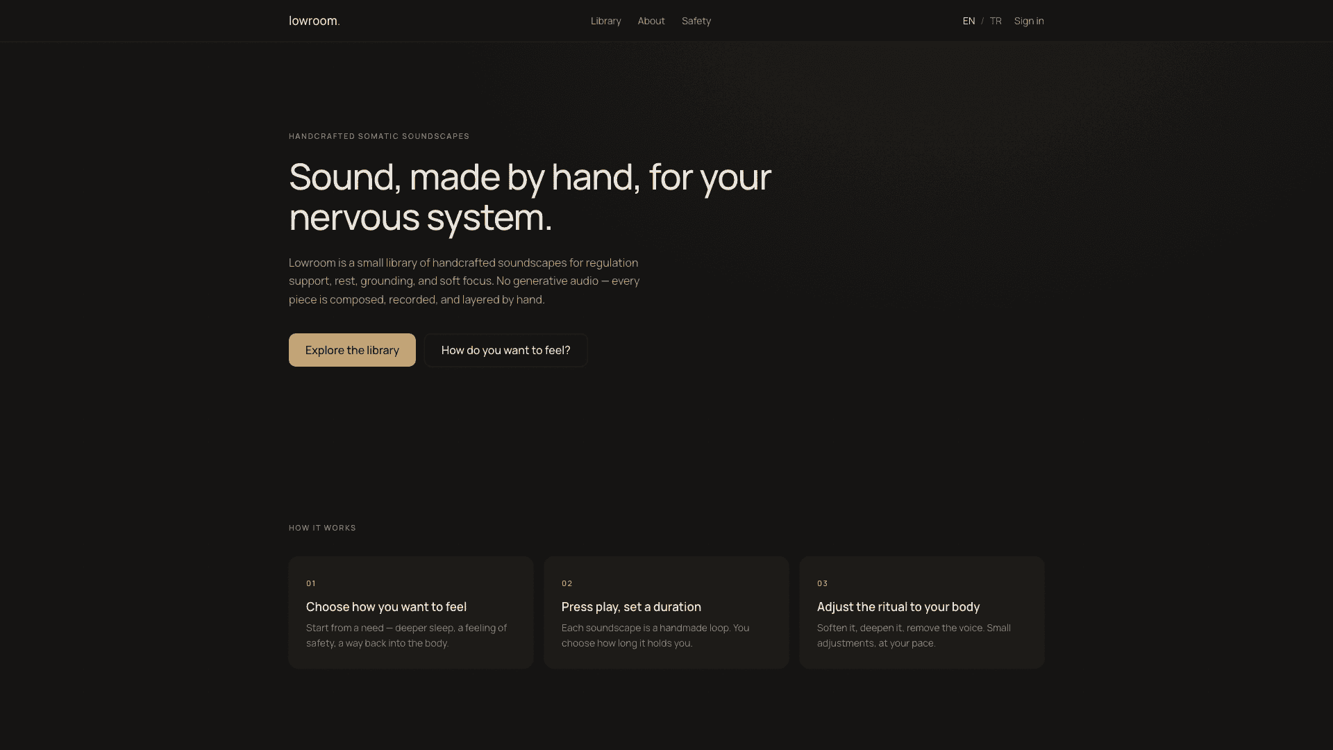 Lowroom — Sound, made by hand, for your nervous system.